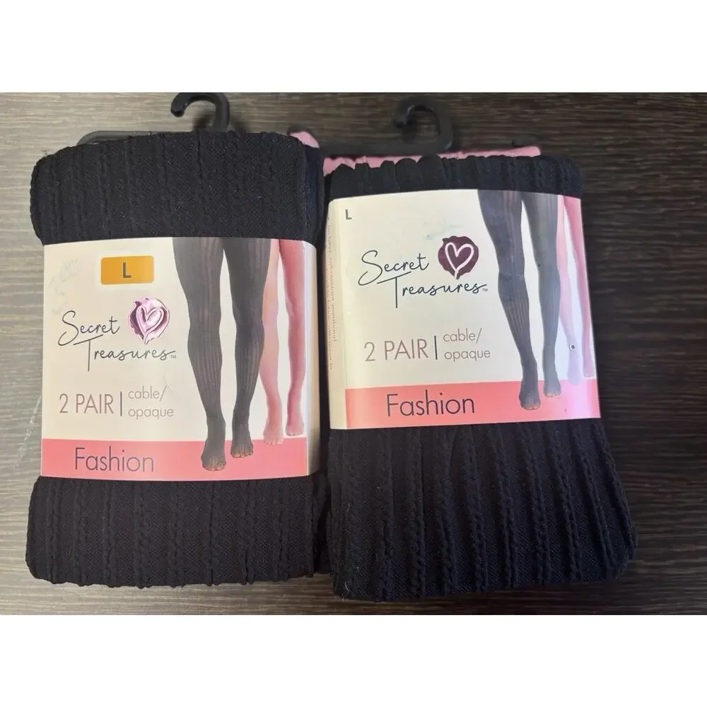 2x Secret Treasures Fashion Tights Black Pink Opaque Tights Large Two Pack